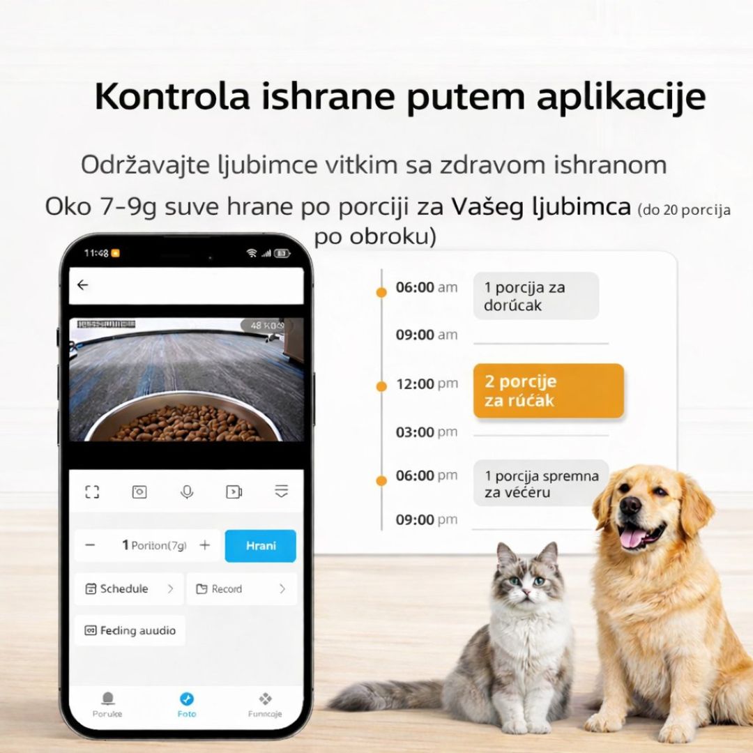 Pametna automatska hranilica za mačke i pse sa HD kamerom 6L sa dve posude