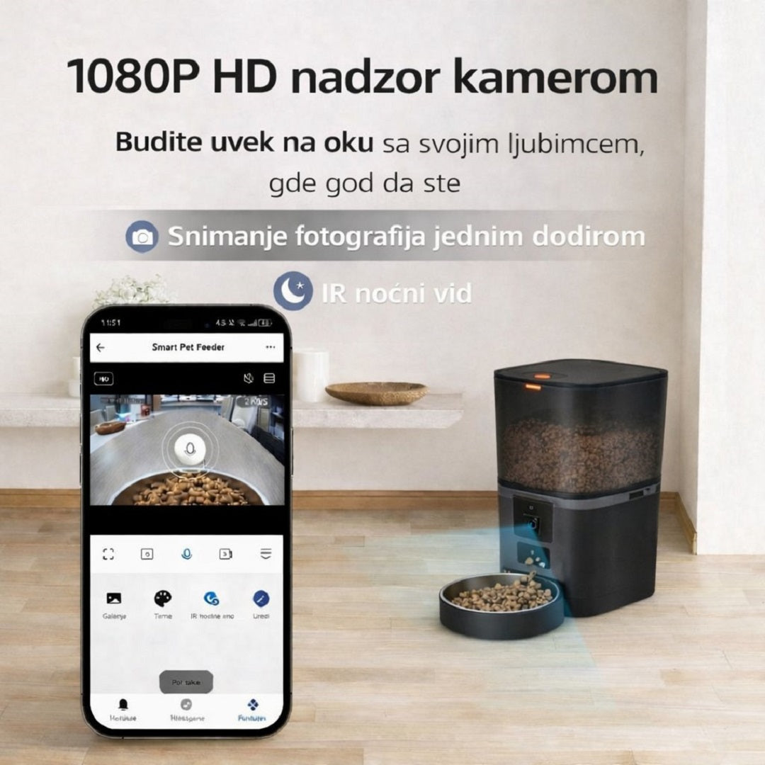 Pametna automatska hranilica za mačke i pse sa HD kamerom 6L