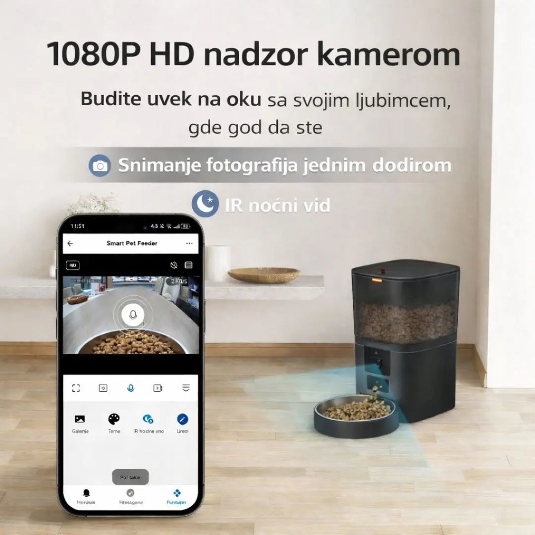 Pametna automatska hranilica za mačke i pse sa HD kamerom 6L Pametni Ljubimac
